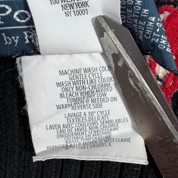 Y2K Polo Ralph Lauren Black Knit Scarf Pony White Stripe Classic Grunge Preppy - Picture 7 of 8